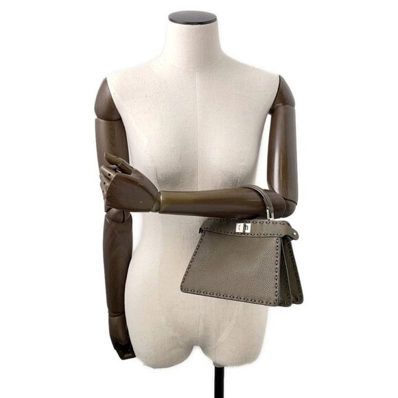 FENDI Peekaboo Selleria I see you Size Petit Leather Khaki 8BN335 - Picture 4 of 16